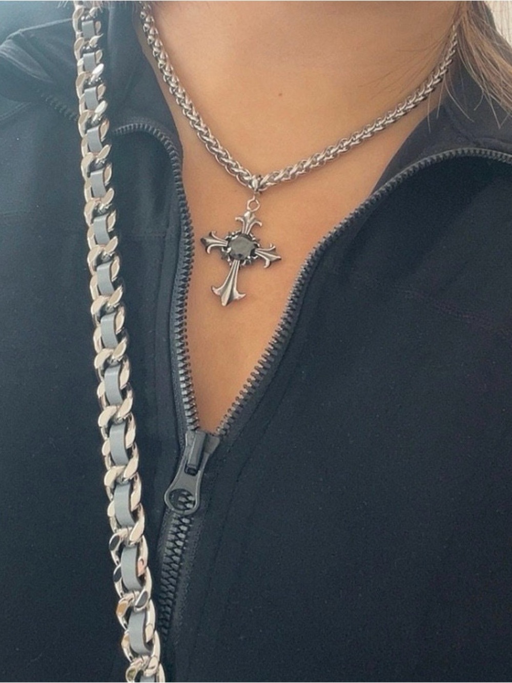Silver Gothic Cross Pendant Necklace - Sleek Chain